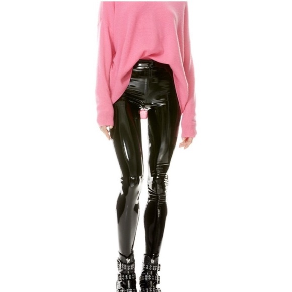 ALICE AND OLIVIA Maddox Black Faux Patent Leather Skinny Pants NWT - Picture 3 of 11